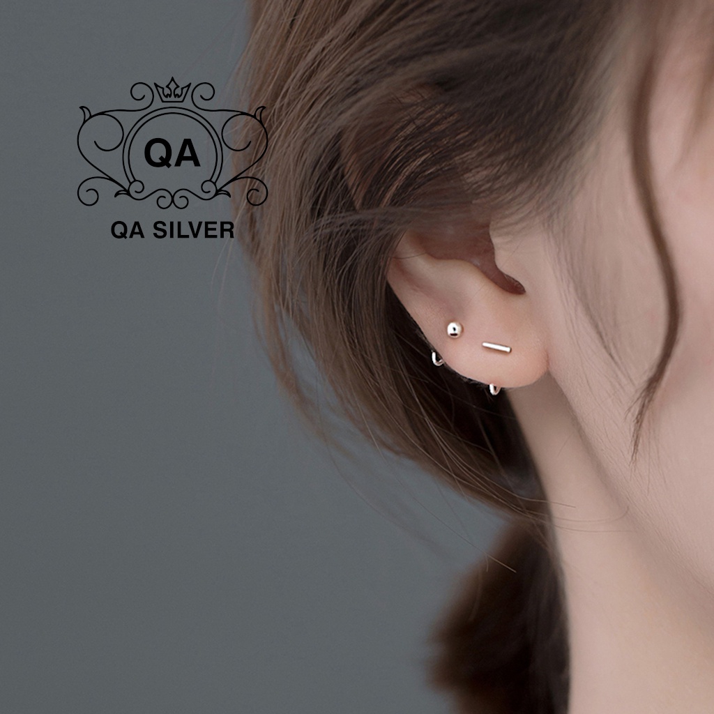 Khuyên tai bạc bi móc chữ C bông tai tròn kẹp vành tối giản S925 C-SHAPED Silver Earrings QA SILVER EA190505
