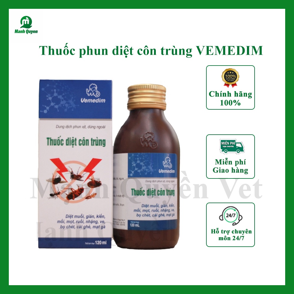 Vemedim Diệt côn trùng - Diệt muỗi, gián, kiến, mối, mọt, ruồi, nhặng, ve, bọ chét, cái ghẻ, mạt gà chai 120ml