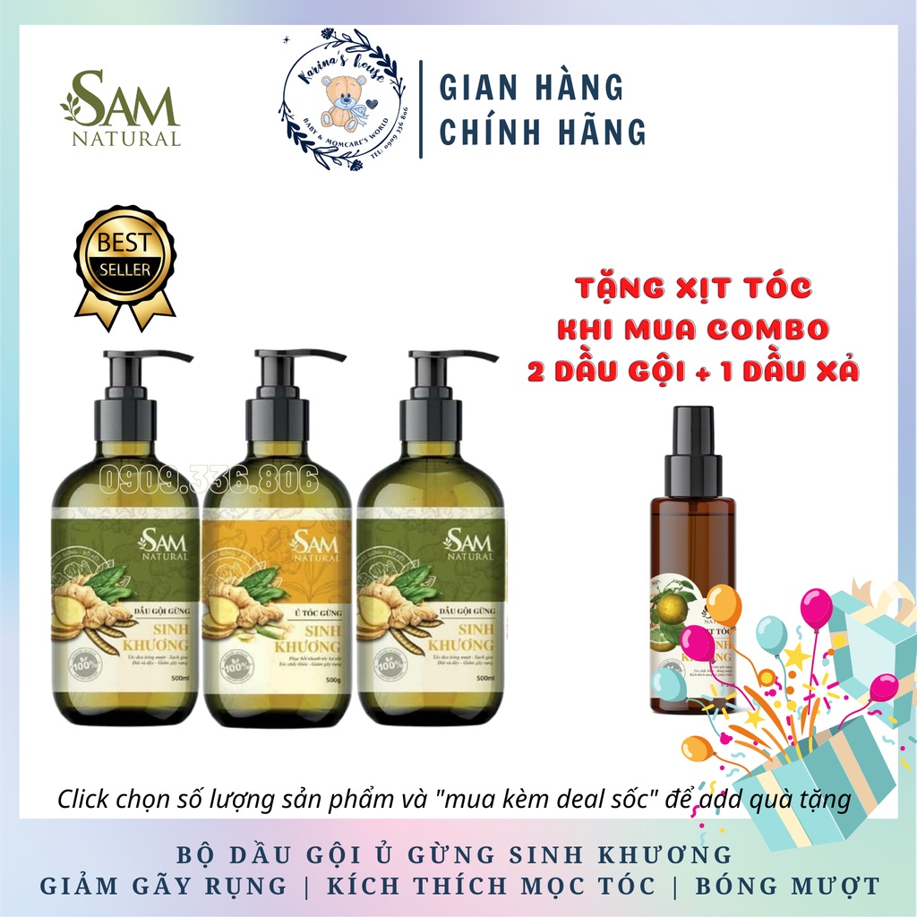 Bộ Dầu gội Sinh Khương Sam Natural - Dầu Gội Gừng giúp Ngăn Rụng Tóc, Hỗ Trợ Mọc Tóc Hiệu Quả 500ml