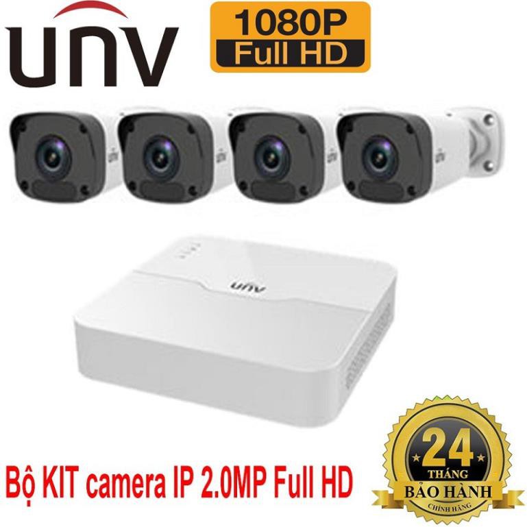 Bộ KIT 4 Camera UNV IP 2.0Mpx FULL HD 1080P gồm  ĐẦU GHI+ 4 CAM , 4 cổng POE