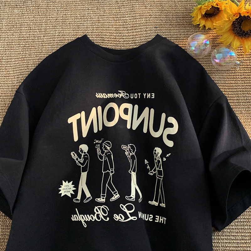 Áo Thun Nữ Cổ Tròn Ngắn Tay In Hình Phong Cách Hàn Quốc Mới