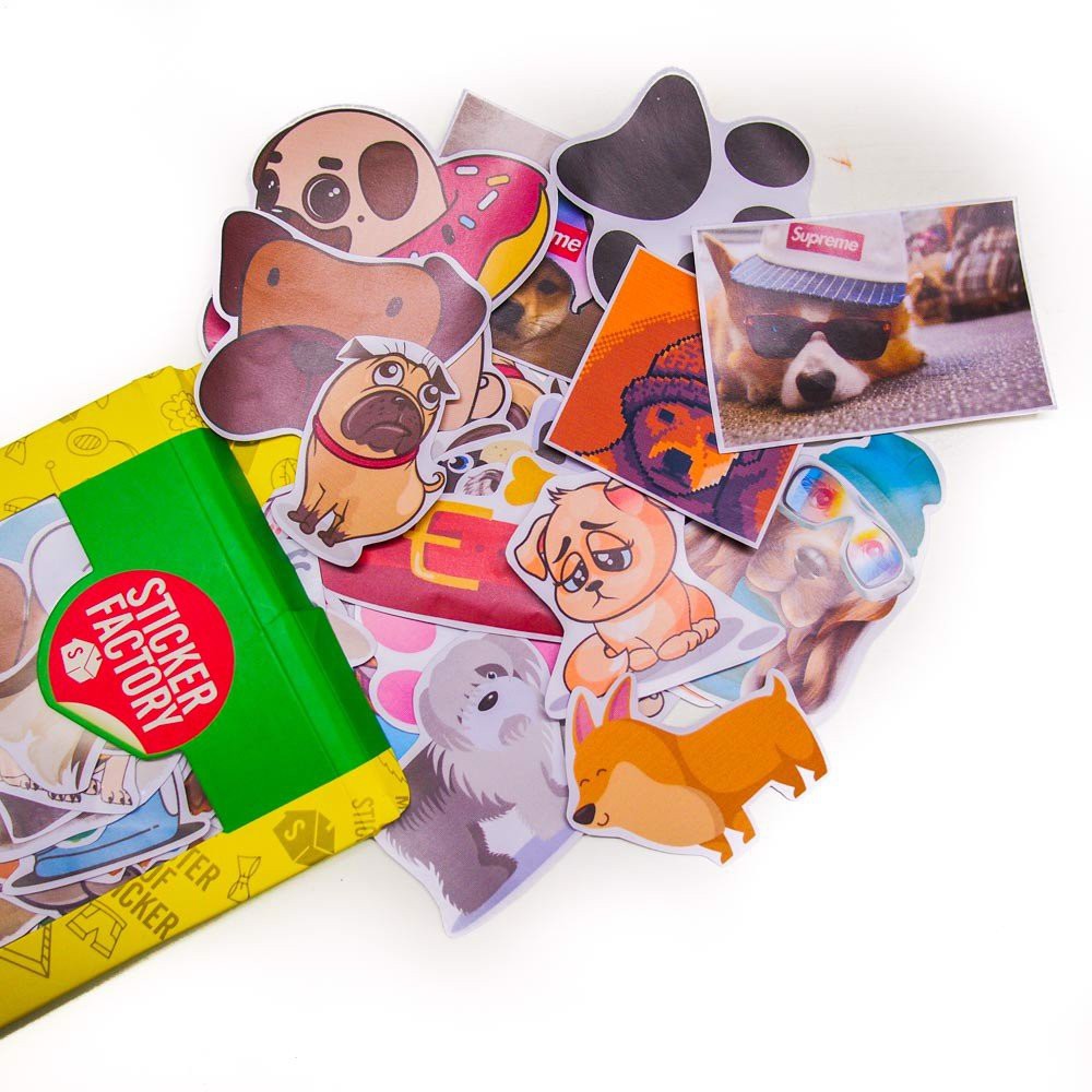 CHÓ DOGS - hộp set 100 sticker decal hình dán dễ thương, trang trí nón bảo hiểm , laptop, xe máy, ô tô - STICKER FACTORY