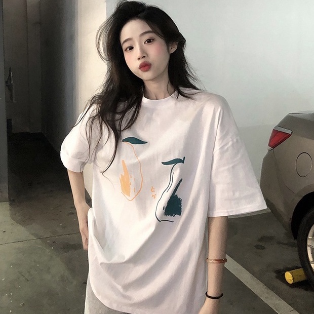 Áo thun ZHELIHANGFEI tay ngắn dáng rộng in họa tiết trẻ trung cá tính thời trang