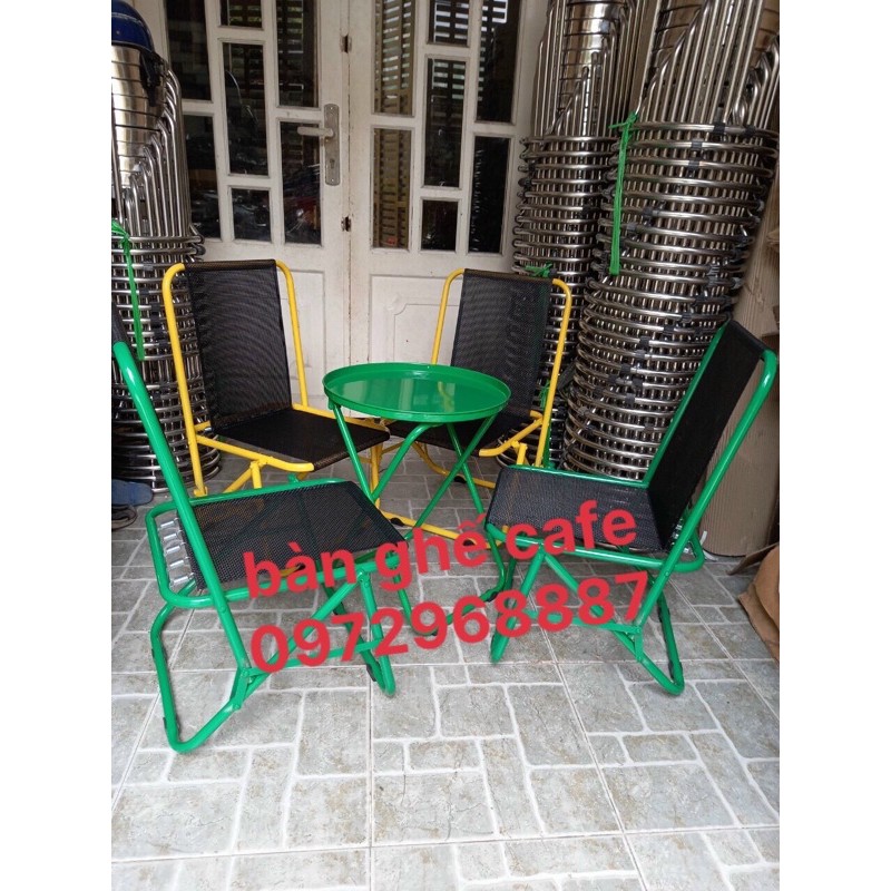 Bàn trà chanh chân xếp liền, bàn tròn cafe sắt sơn tĩnh điện