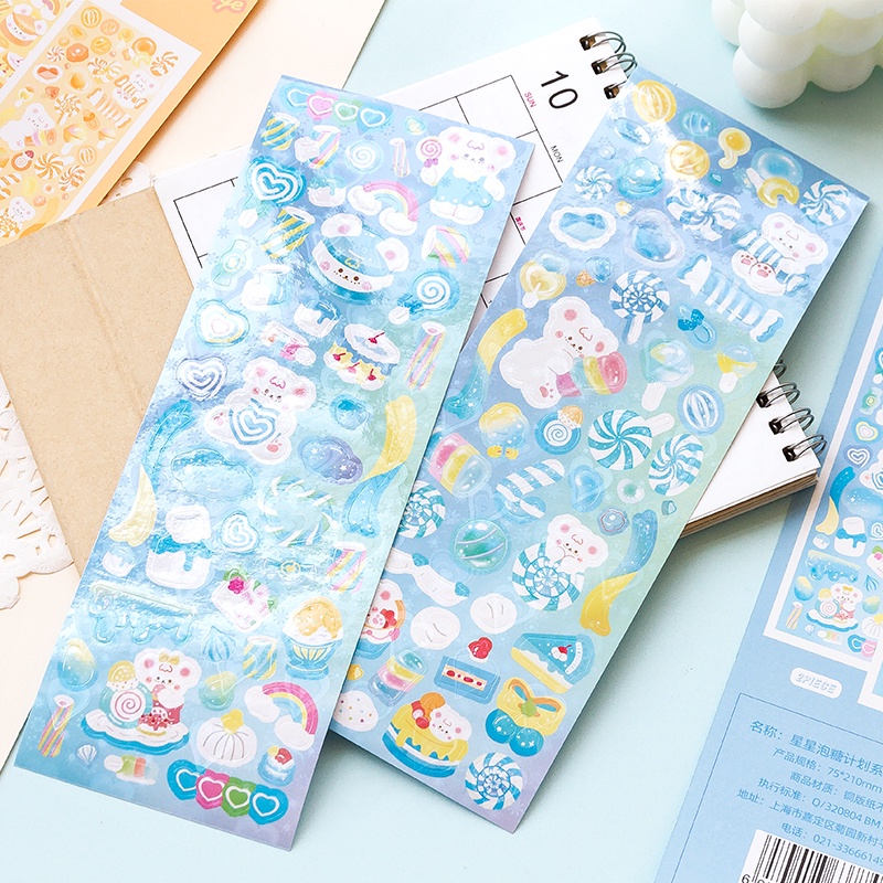Ông giấy 6 kiểu 2 miếng / gói Hình dán hoạt hình Gấu dễ thương Bánh kẹo được phủ phim long lanh Tài liệu sáng tạo Sổ tay tự làm Giấy dán trang trí văn phòng phẩm