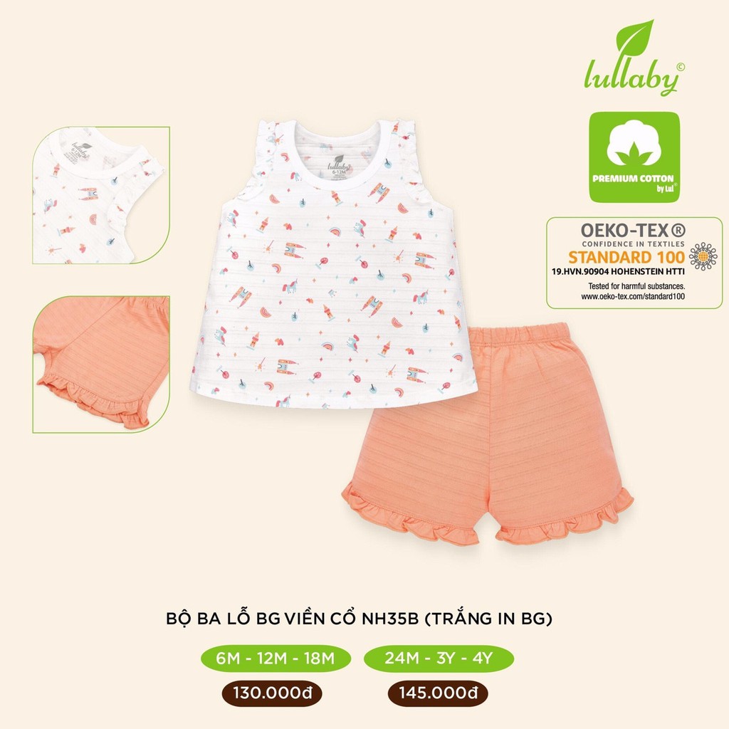 Bộ ba lỗ bé gái Lullaby NH35B , bộ sát nách viền cổ cotton cao cấp