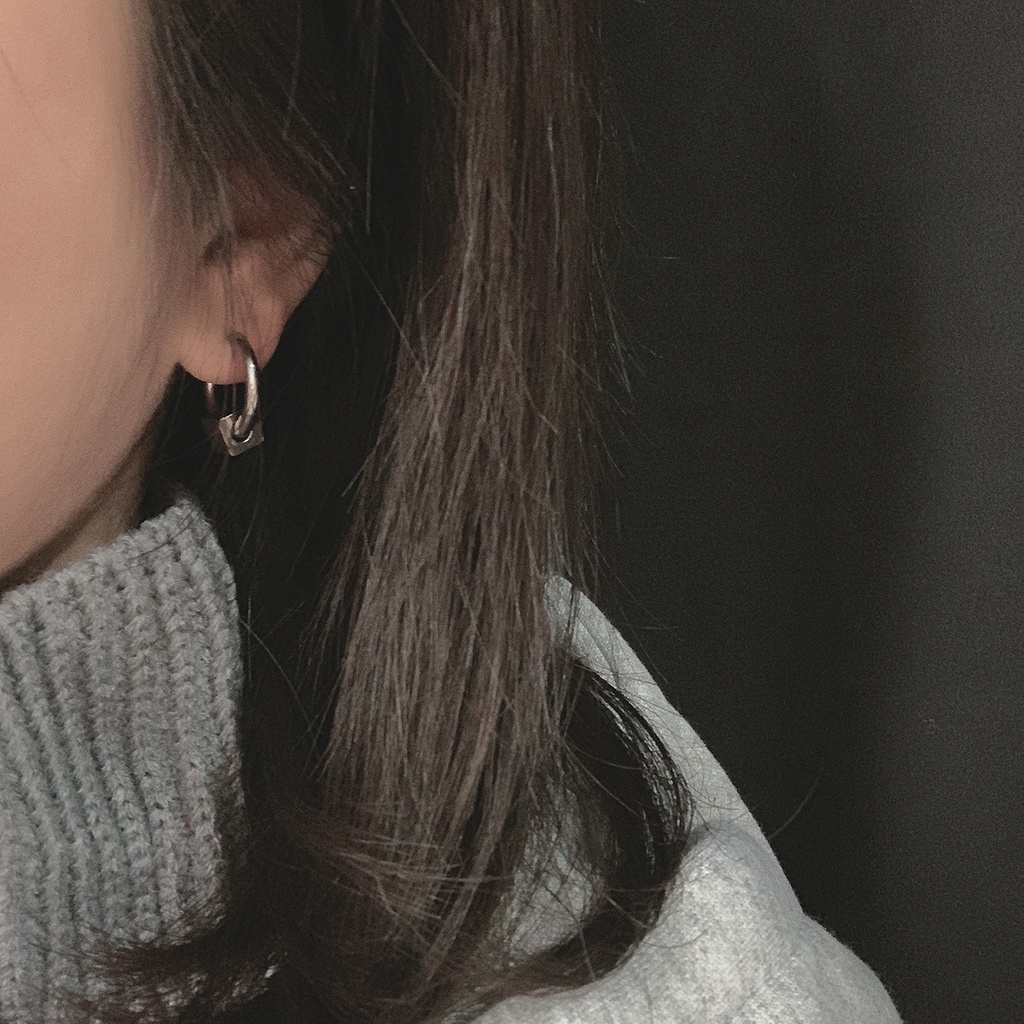 Khuyên Tai Bông Tai Nam Nữ Tròn Khối Lập Phương Thép Titan Không Gỉ H27