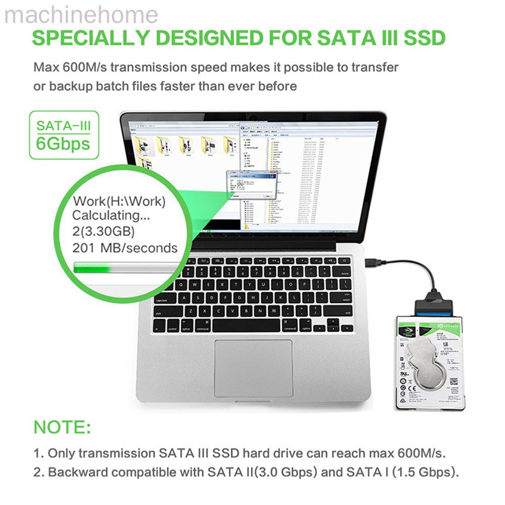 SATA 3 Cable Sata to USB Adapter 6Gbps for 2.5 Inches External SSD HDD Hard Drive 22 Pin Sata III Cable,USB 2.0,20cm machinehome