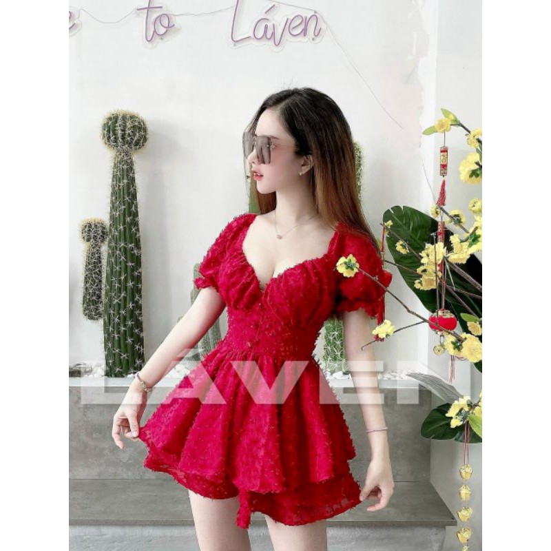 Jumpsuits Áo Cổ Vuông Tay Bo - Quần  Tầng