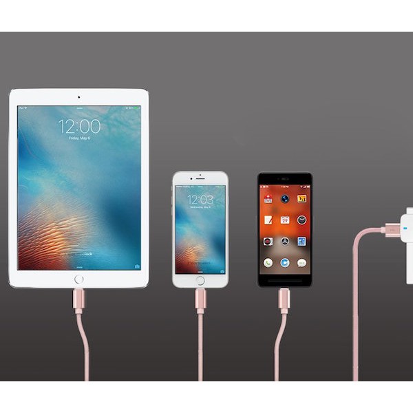 Cáp Sạc Rock 3 Đầu 2 Lighting 1 MicroUSB Bọc Lưới Đầu Đúc Kim Loại Siêu Bền