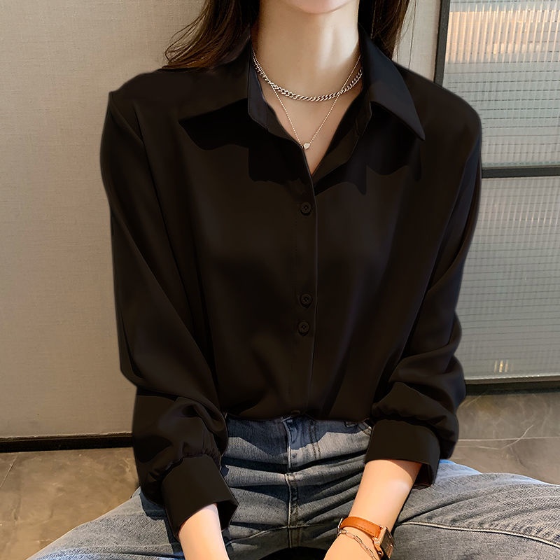 Áo Sơ Mi Chiffon Màu Đen Dễ Phối Đồ Thời Trang Mùa Xuân 2022 Cho Nữ