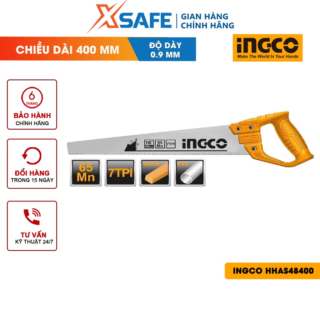 Cưa sắt cầm tay INGCO HHAS48400 - Lưỡi cưa chất liệu thép SKS, chiều dài 400mm, độ dày 0.9mm