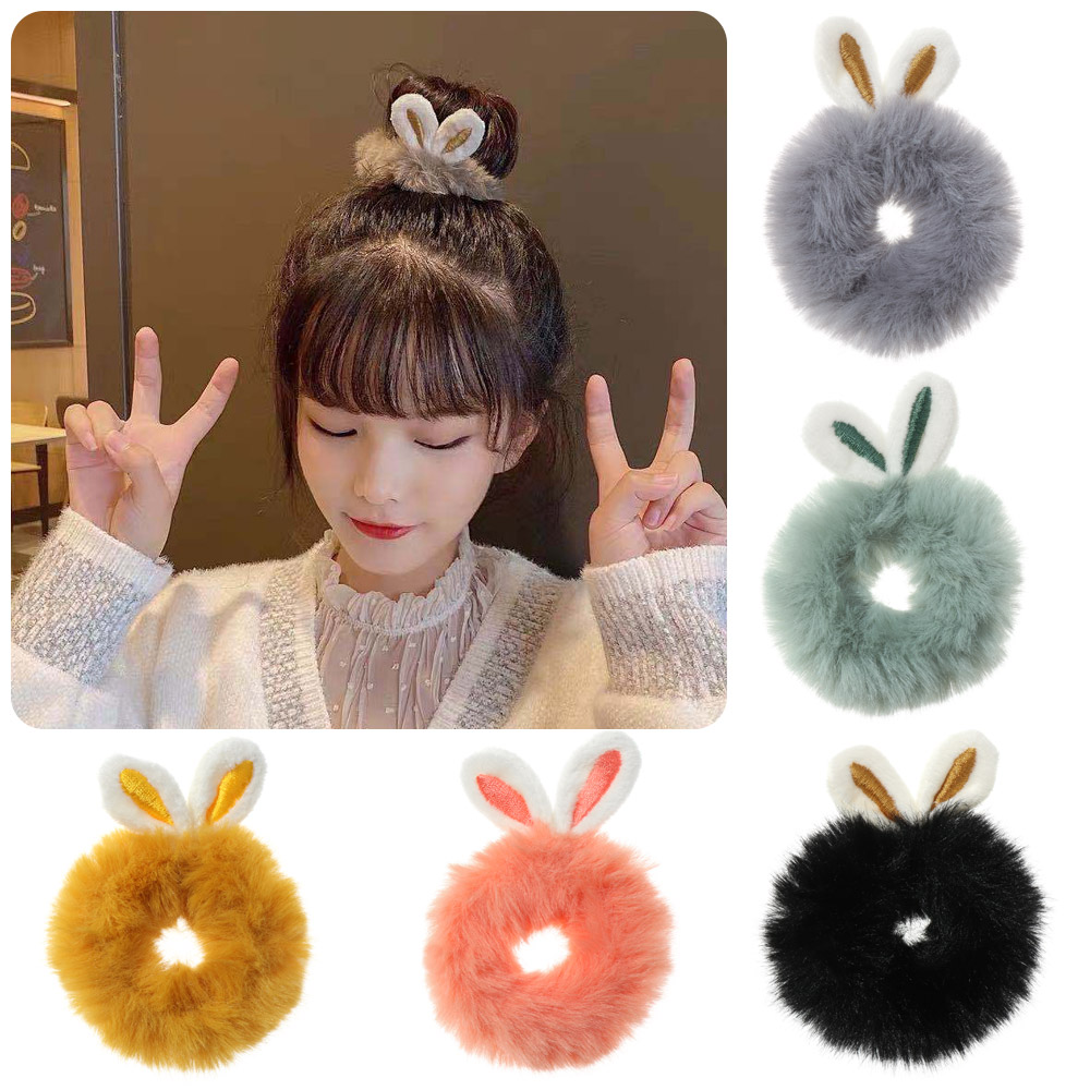 Dây buộc tóc lông thỏ co giãn thời trang xinh xắn dành cho nữ