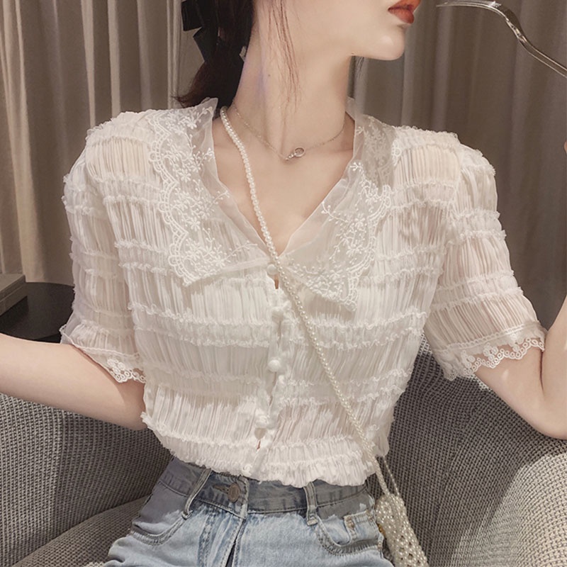 Áo sơ mi voan ngắn tay thời trang mùa hè dành cho nữ 2021