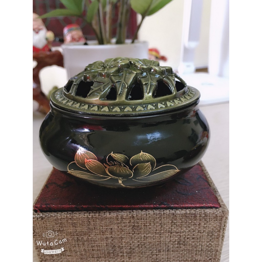 Lư xông trầm hương đỉnh đốt nhang gốm sứ. Tặng nụ trầm hươnG