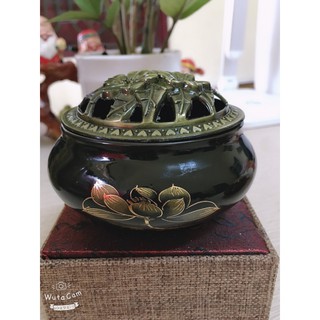 [FREESHIP]Lư xông trầm hương đỉnh đốt nhang gốm sứ. Tặng nụ trầm hươnG