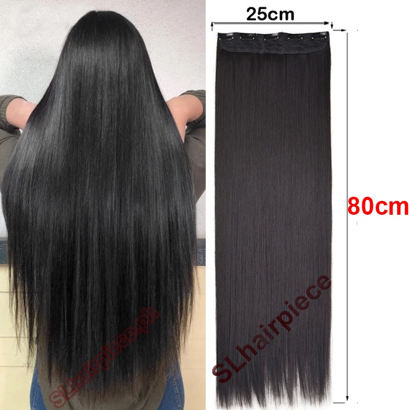 Tóc Giả Thẳng Dài 80CM Siêu Dài 5 Kẹp Bằng Sợi Tổng Hợp Tự Nhiên Dành Cho Nữ