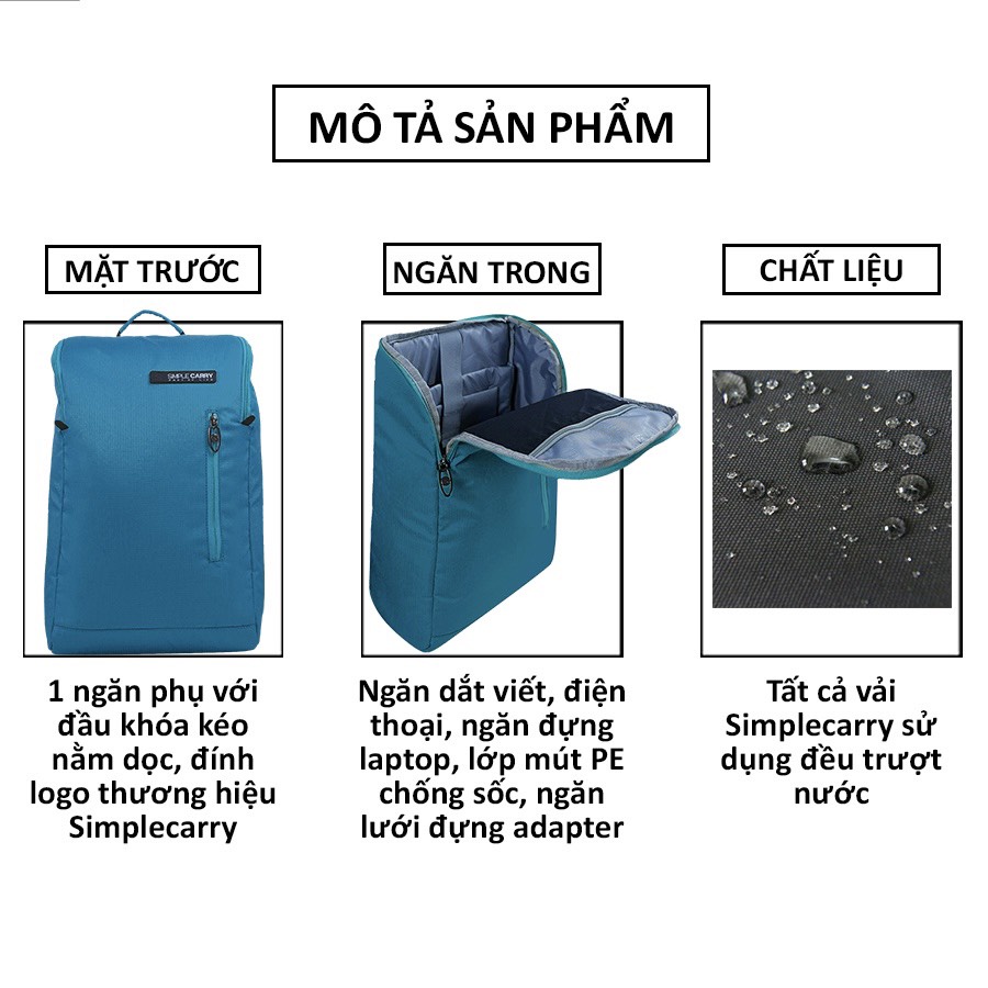 Balo Laptop Thời Trang Công Sở Chất Liệu Chống Nước SimpleCarry B2B300_05_G.BLUE Màu Xanh Ngọc