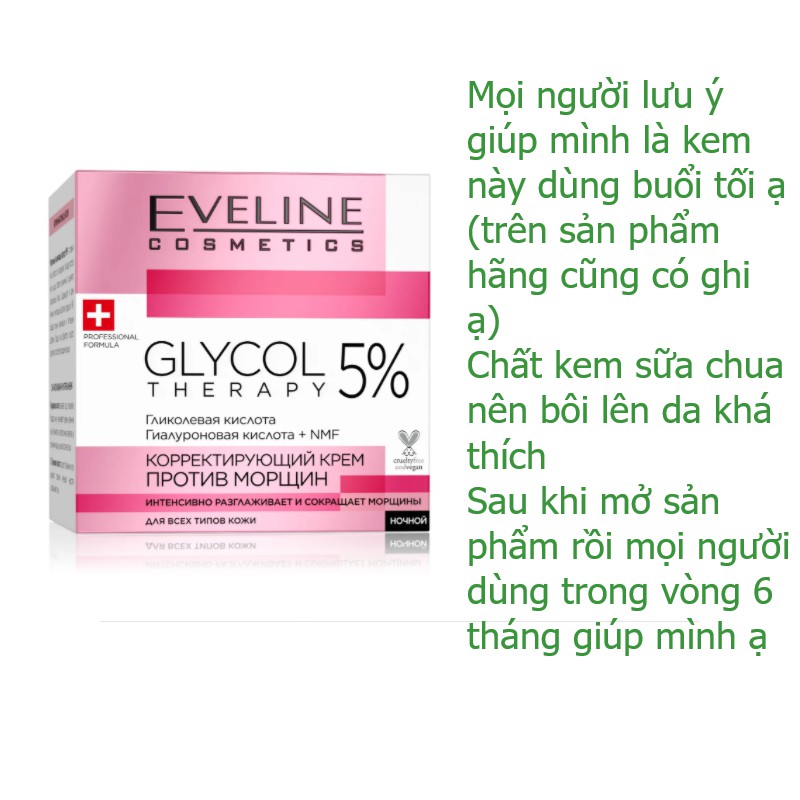 Kem dưỡng phục hồi trẻ hóa, cấp ẩm giúp da mịn màng, tươi trẻ Eveline Glycol Therapy 5%, 50ml