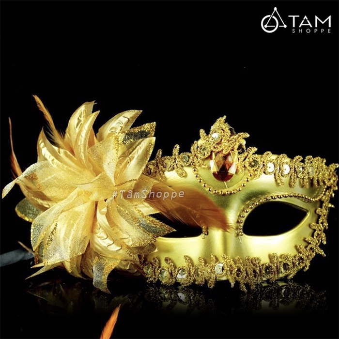 Mặt nạ dạ hội nửa mặt bông to viên ngọc HLW-MN-74