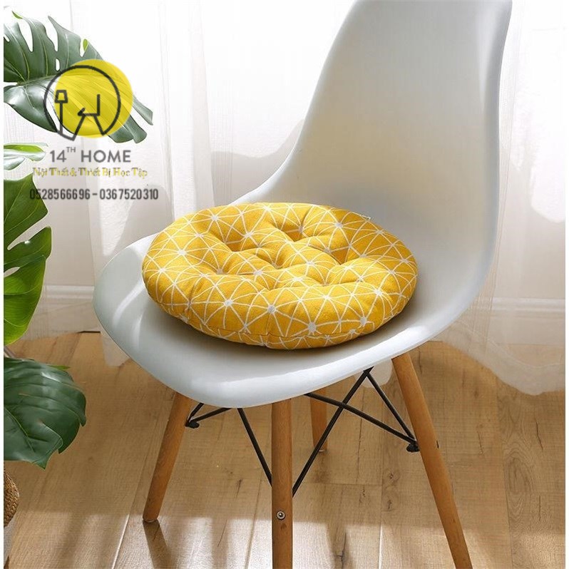 ĐỆM NGỒI BỆT LÓT GHẾ Vải Cotton Bố Phong Cách Nhật Bản  thêu Vi Tính - Lót Bông Hạt cao cấp - Loại Tròn