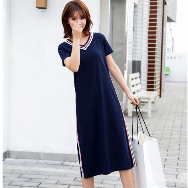 Đầm thun suông dáng dài cổ tim | BigBuy360 - bigbuy360.vn