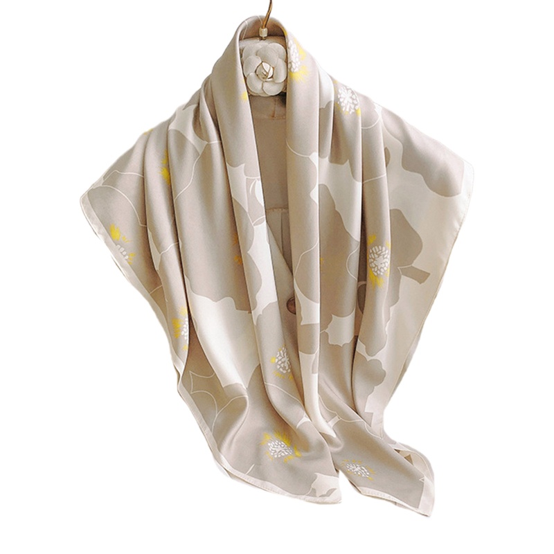 Khăn Choàng Lụa Satin Vuông 90x90cm In Họa Tiết Hoa Sang Trọng Cho Nữ