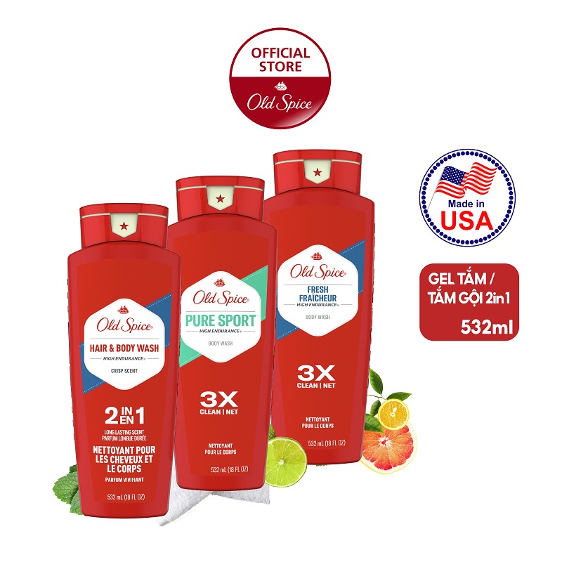 Gel Tắm Gội Old Spice nhiều mùi hương 532ml/chai