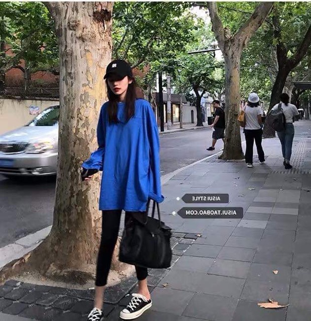 Sét áo thụng trơn xanh quần legging D&N