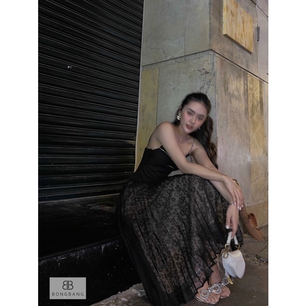 sẵn 🖤 Marthie Dress Đầm maxi phối ren dập ly kết đá ( ảnh thật ở cuối )