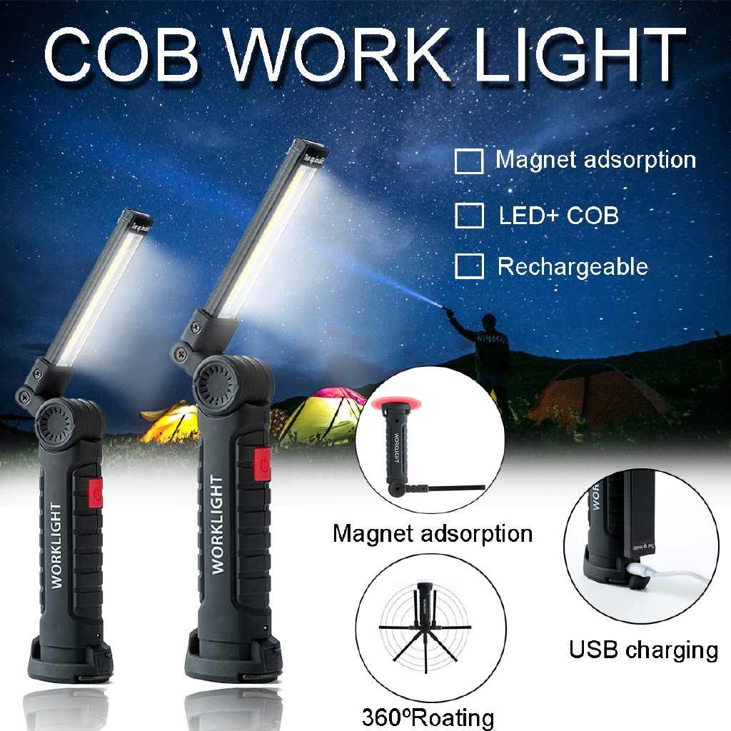 allinone♥ COB Work LED Light Lamp Flashlight Slim Inspect Folding Torch 18650 Rechargeable