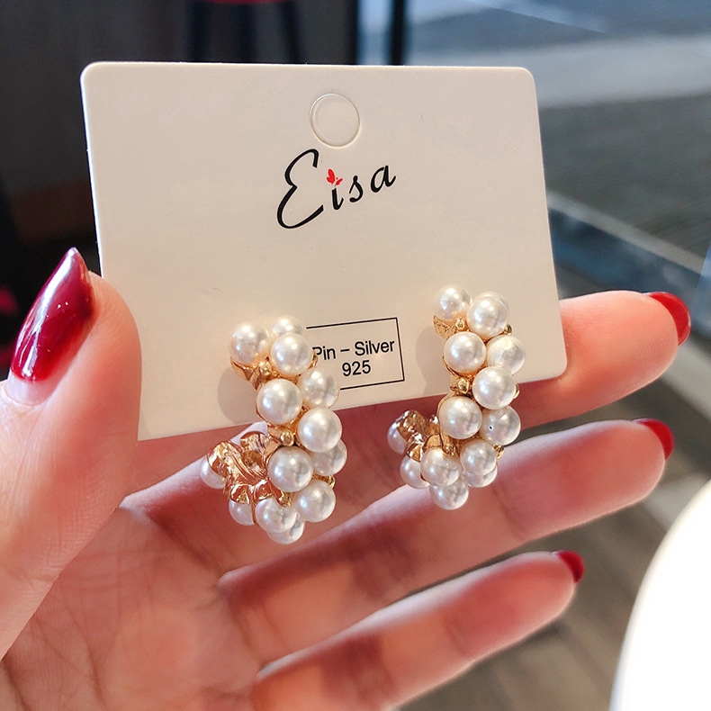 XiaoboACC Khuyên Tai Hình Chữ C Đính Đá Ngọc Trai Nhân Tạo Phong Cách Thời Trang Hàn