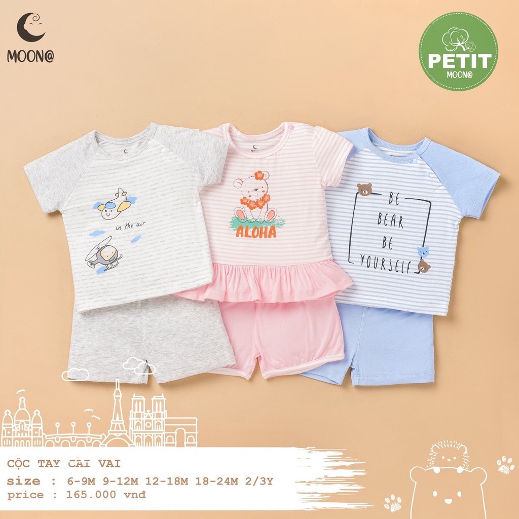 [CHÍNH HÃNG] Bộ cộc tay raglan trẻ em chất petit Moon