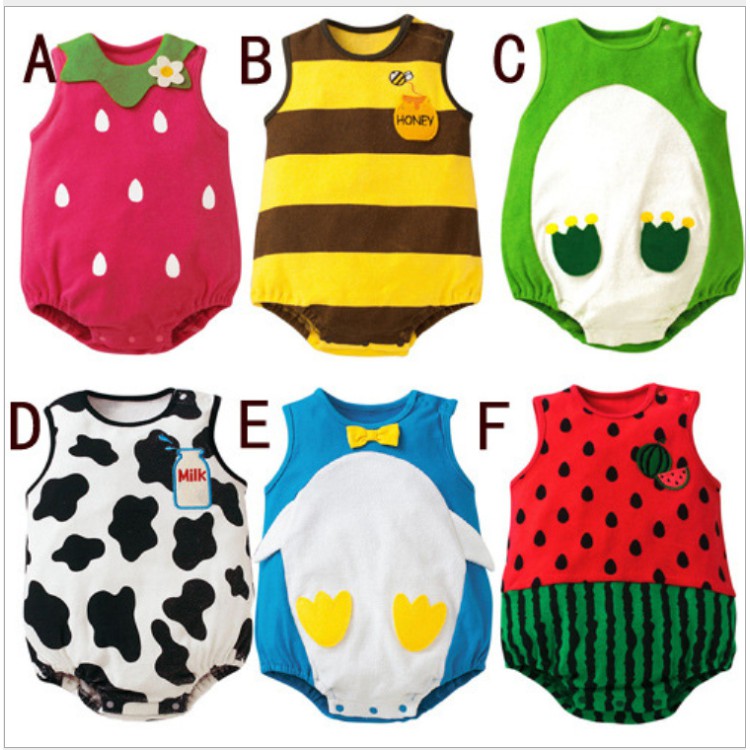 Áo liền quần cho bé 3 lỗ hình động vật và hoa quả hàng Quảng Châu mã 9121