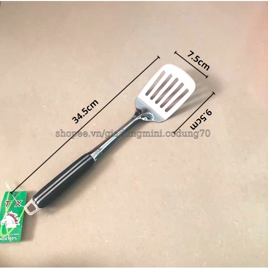 Sạn/Xẻng Có Rãnh Xào Nấu Thức Ăn 100% Inox Cán Nhựa Đen Cao Cấp Siêu Bền - Gia Dụng Bếp