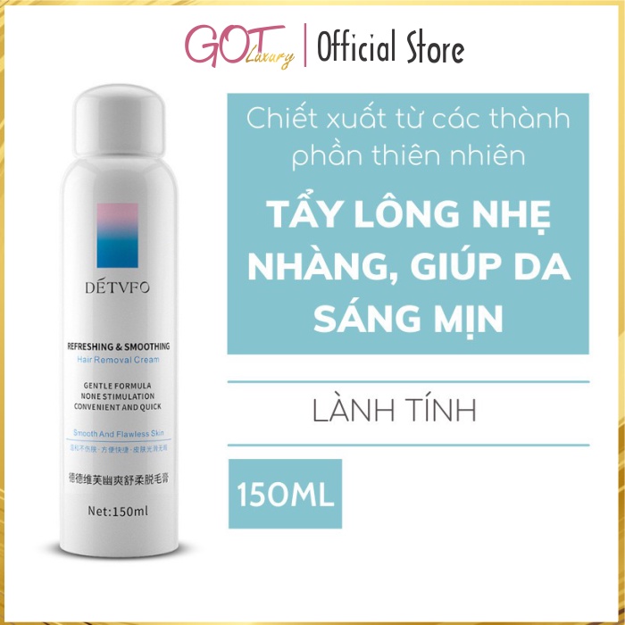 Xịt tẩy lông DETVFO Không Đau Lành Tính Dịu Nhẹ - Kem tẩy lông nách, tay, chân, lưng dạng xịt 150ml GTSTORE94