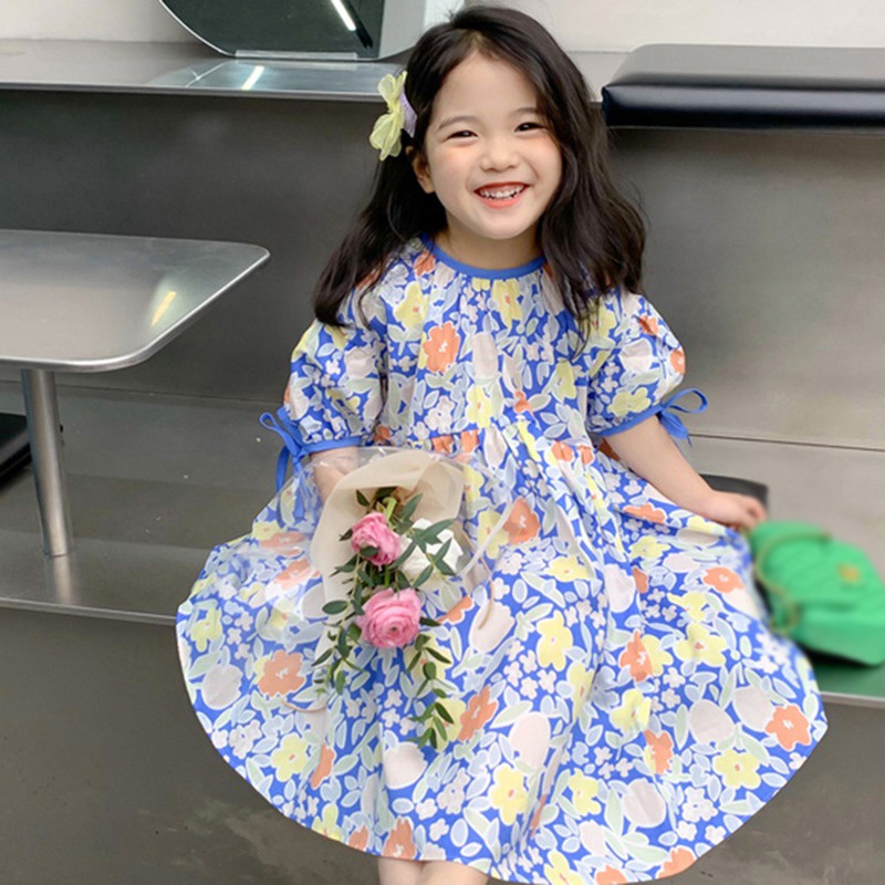 Đầm Công Chúa Bằng Vải Cotton In Hoa Dễ Thương Phong Cách Phương Tây Thời Trang Mùa Hè Dành Cho Bé Gái