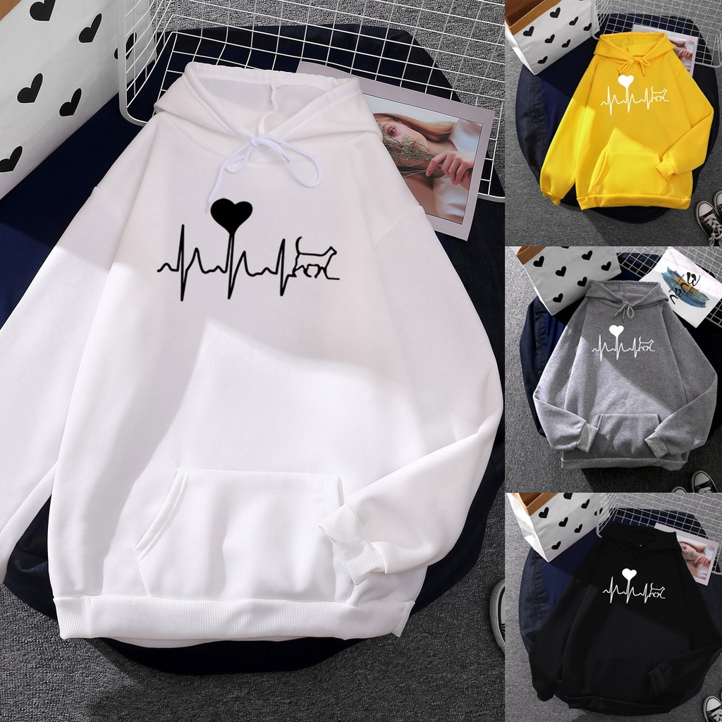 Áo hoodie nỉ thu đông Nam Nữ in hình sóng trái tim