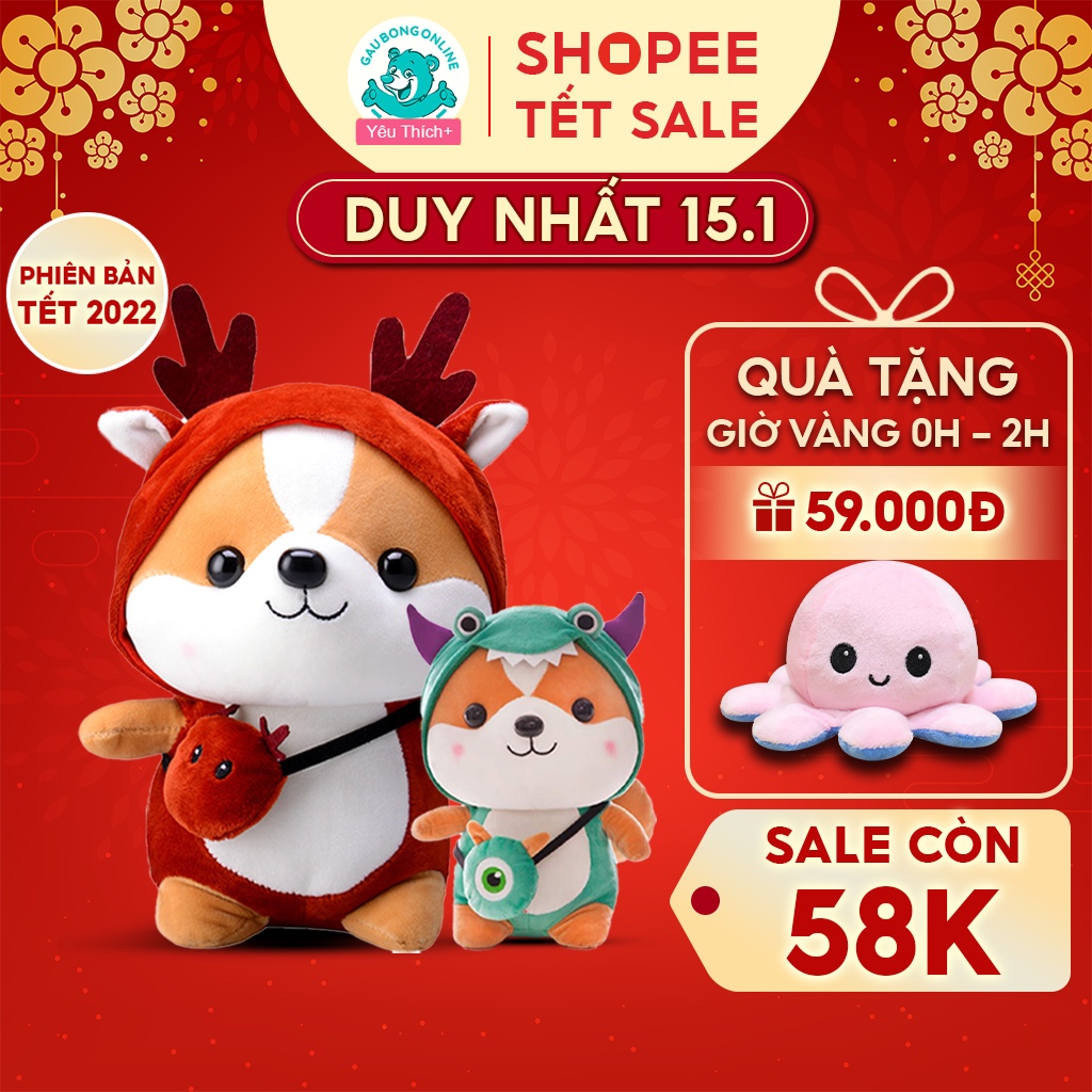 Gấu Bông Chó Shiba Cosplay mềm mịn size nhỏ 25 cm. Hàng cao cấp cho trẻ nhỏ.