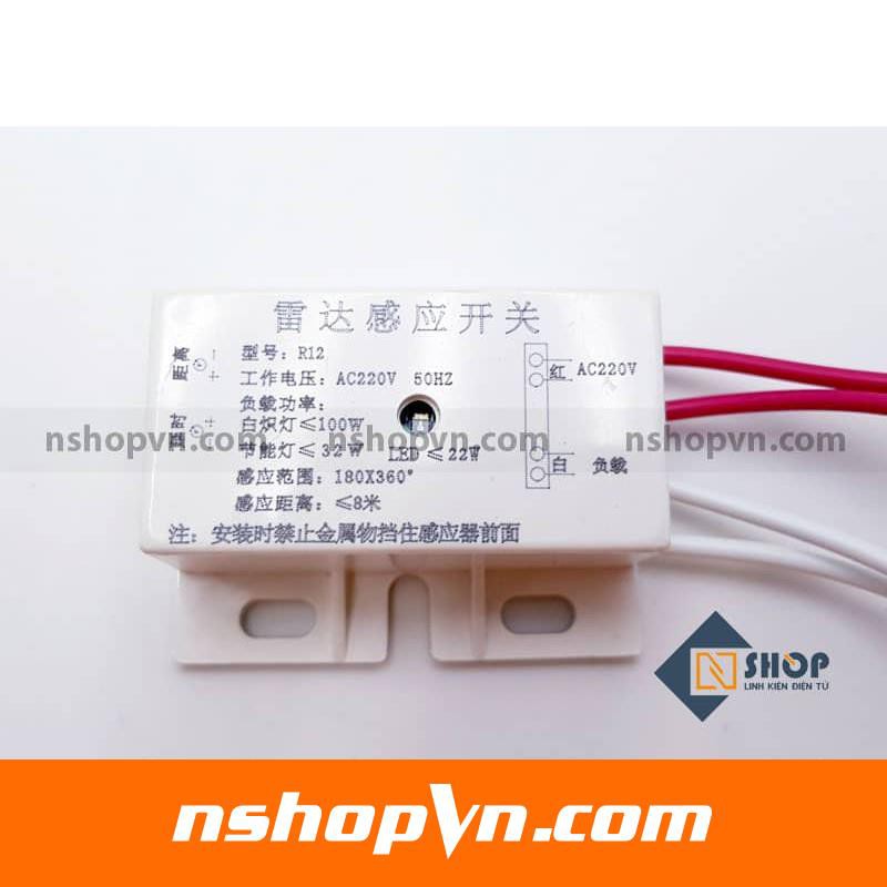 Cảm biến chuyển động 220V phát hiện chuyển động bật đèn tự động, có chế tạm ngừng khi trời sáng