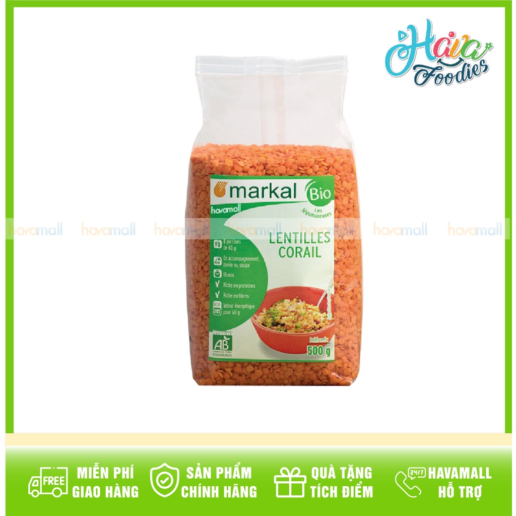 [HÀNG CHÍNH HÃNG] Đậu Lăng Đỏ Tách Đôi Cam San Hô Hữu Cơ Markal 500gr – Organic Lentilles Corail