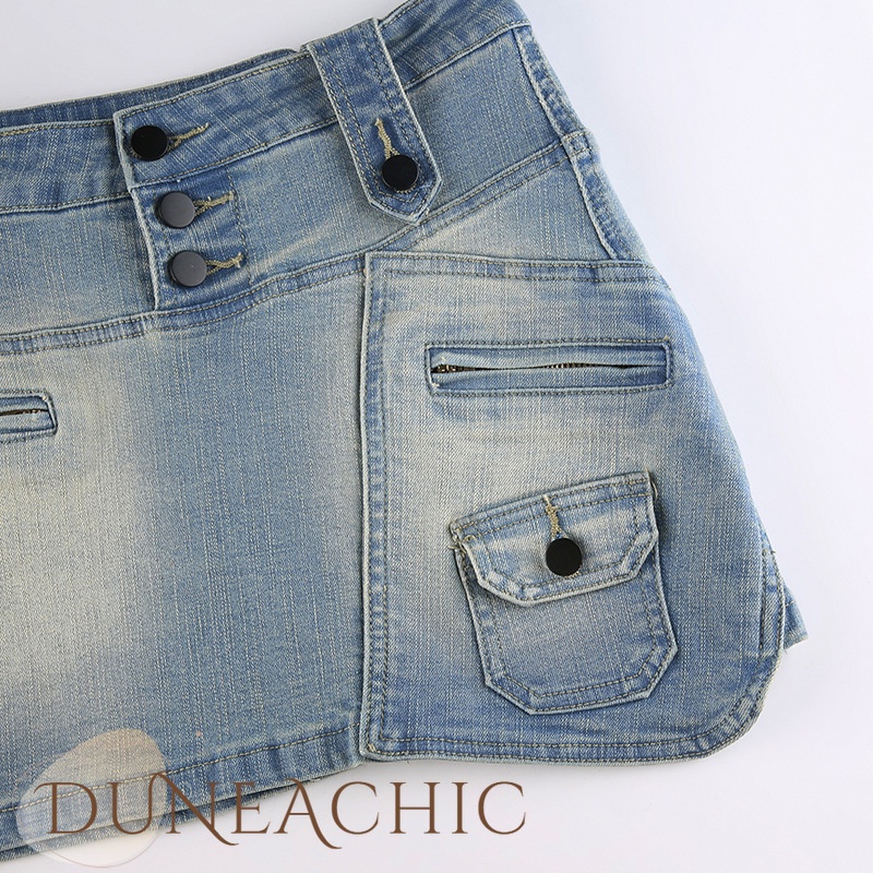 DUNEA Chân váy jean Nữ Lưng Cao Thời Trang