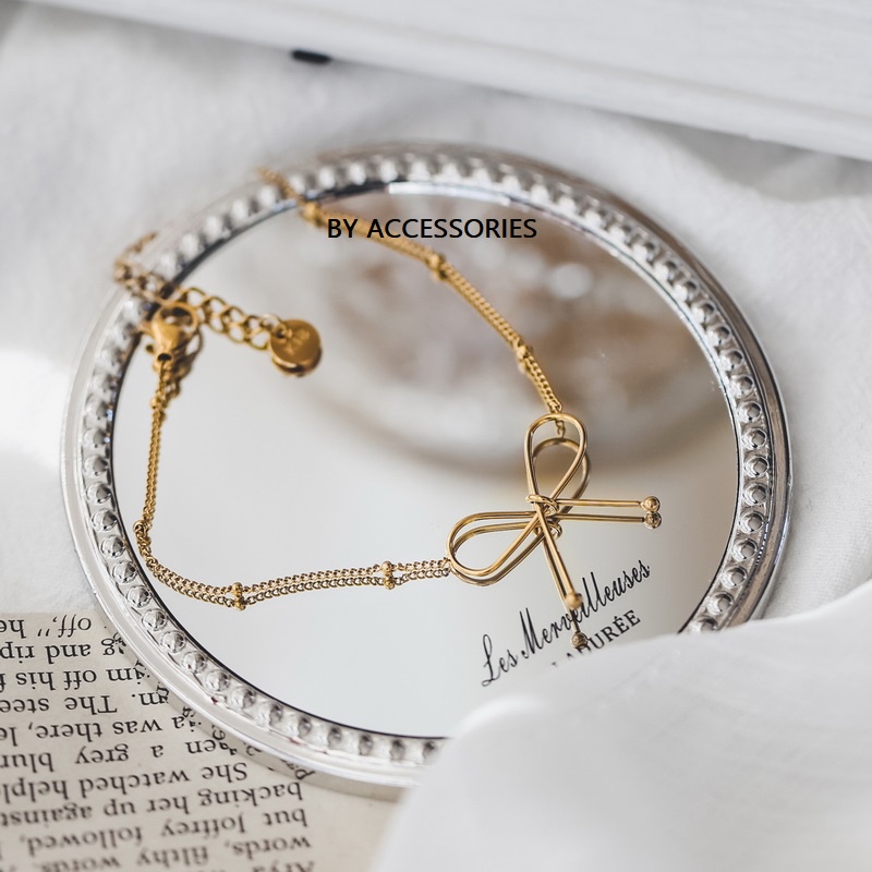 Choker titan xích bi phối mặt nút thắt nơ không gỉ