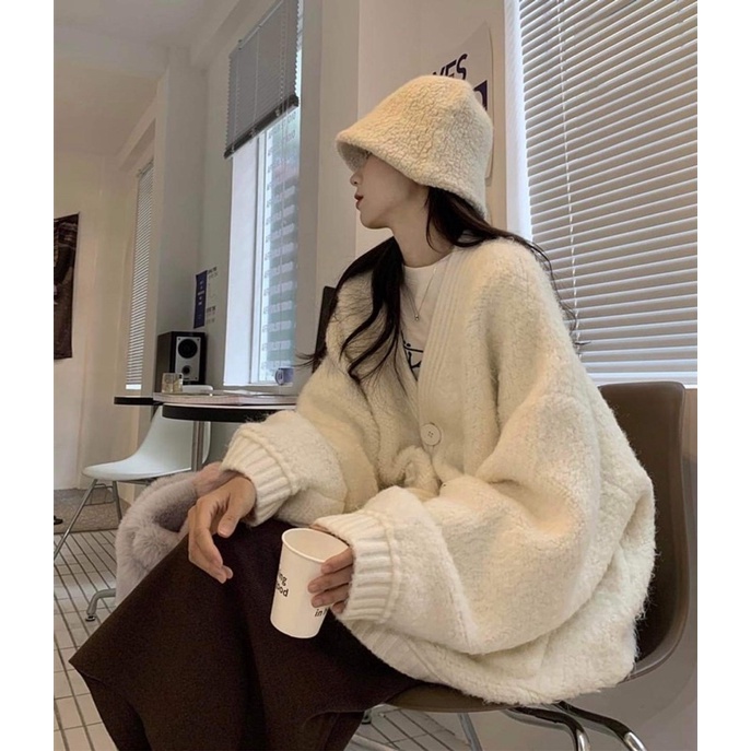 Áo khoác lông cardigan  Áo dáng rộng ấm áp mùa đông hàn quốc unisex