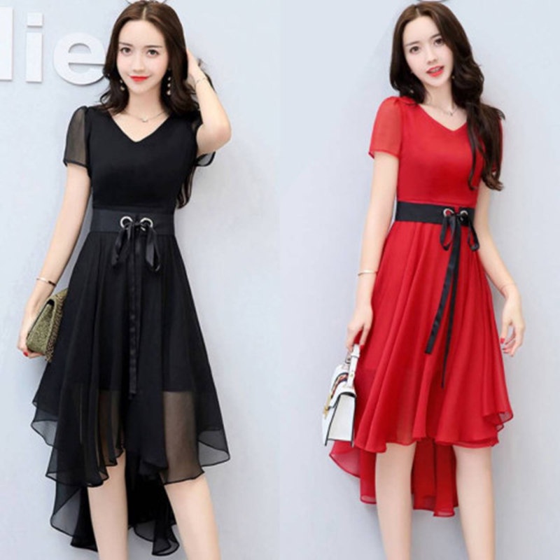 Đầm Dáng Chữ A Vải Voan Tay Ngắn Dáng Chữ A Lưng Cao Kiểu Hàn Quốc Thời Trang Cho Bạn Gái C8306