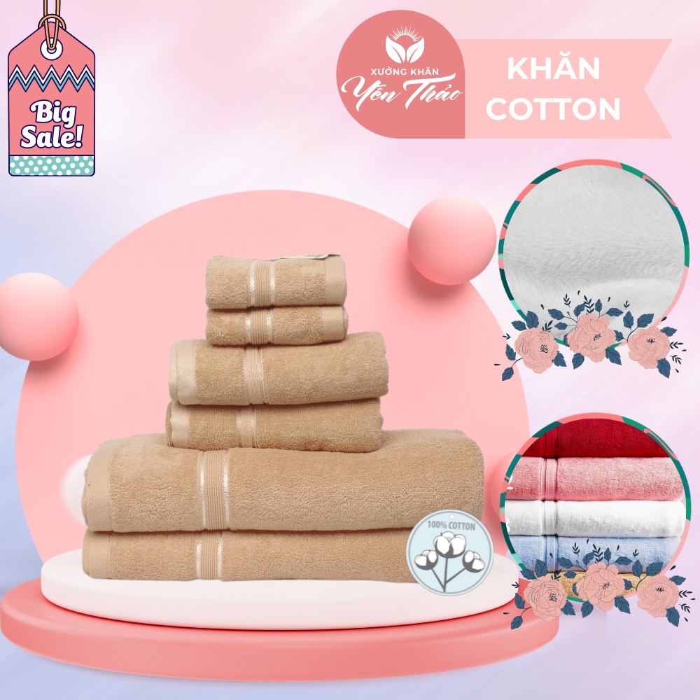Khăn Tắm Khăn Mặt Khăn Gội Đầu Cao Cấp Với Sợi Bông 100% Cotton Siêu Dày Thấm Hút tốt, Không Đổ Lông, Không Ra Màu