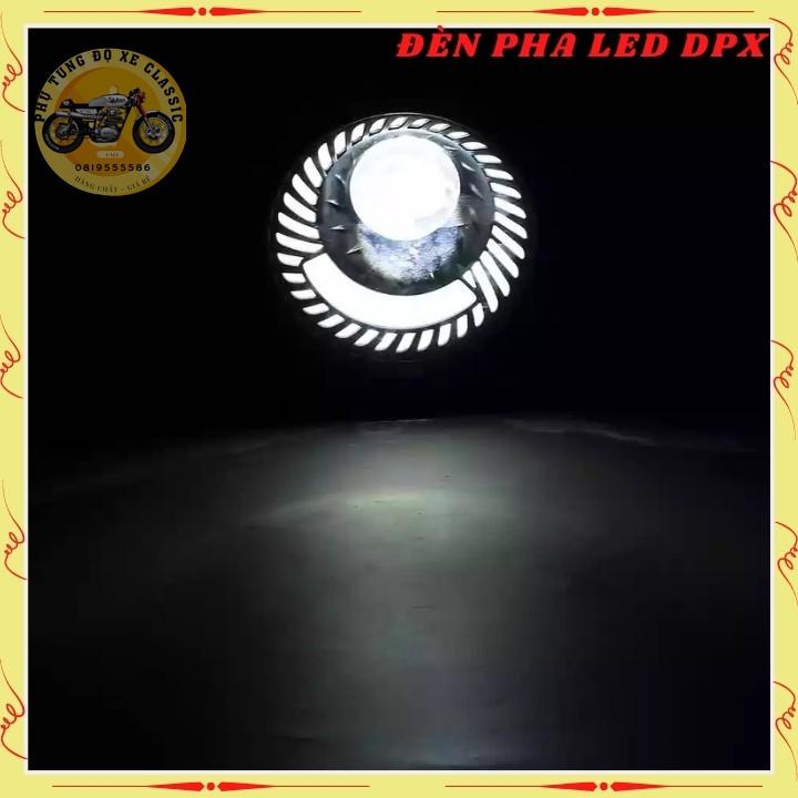 Đen led pha cao cấp, đèn xe máy độ CAFE RACER dạng xoắn gáo sắt sơn đen mặt kính