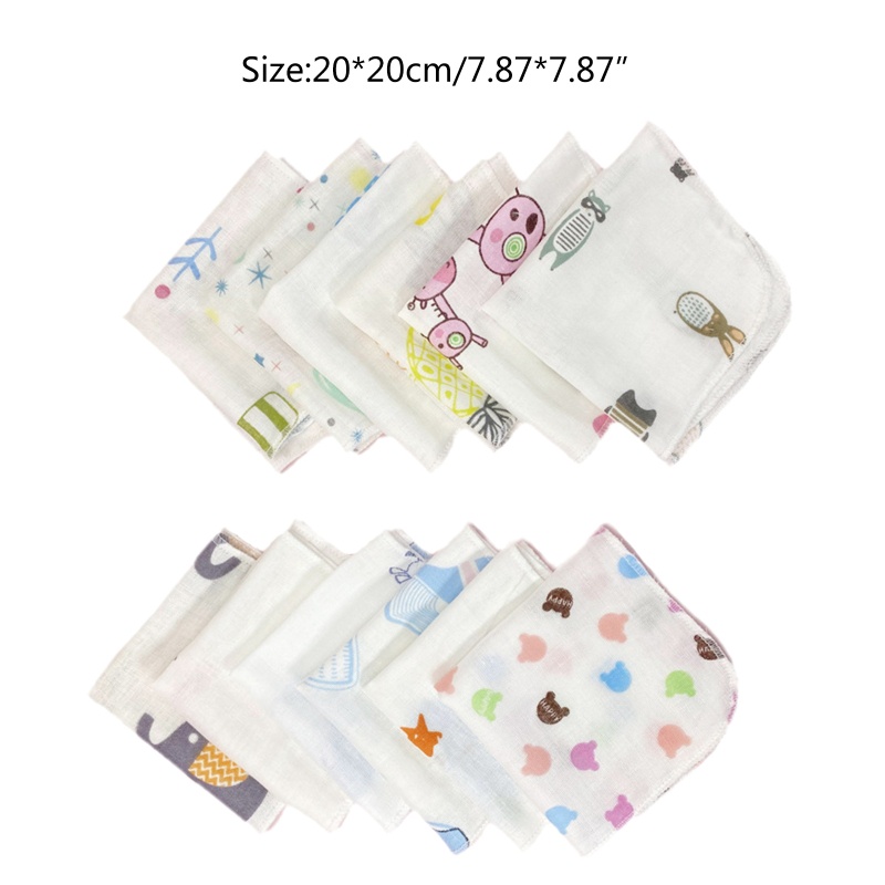 Set 10 Khăn Lau Mặt Họa Tiết Hoạt Hình Hai Lớp Thấm Hút Tốt Có Thể Tái Sử Dụng Cho Bé