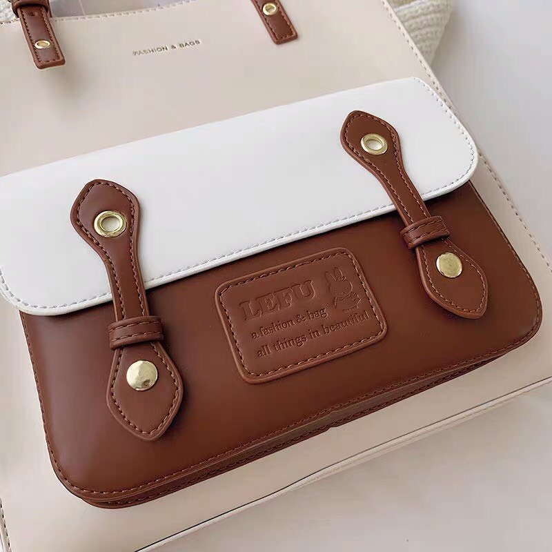 Túi tote da đeo vai có ngăn túi nhỏ trước style ullzang Hàn Quốc P107