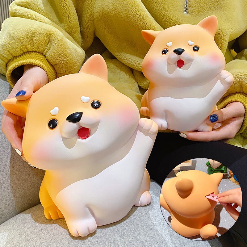 Ống Heo Tiết Kiệm Bằng Nhựa Hình Chú Chó Shiba Hoạt Hình Chống Rơi Có Thể Thay Đổi Trang Trí Nội Thất